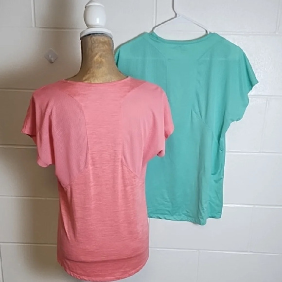 2 Avia Pink and Green Fitted Short Sleeve Work out Athleisure Tee Shirts - Picture 2 of 16